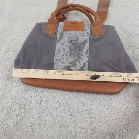 Mo &‎ Co Bag Purse Carry On Weekender Suede Leather Gray Blue Mixed Media Boho - Picture 6 of 16